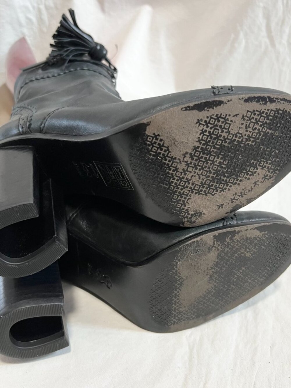 Tory Burch boots Huxley black leather womens 8.5 tassel zip up block high heel - Picture 8 of 16